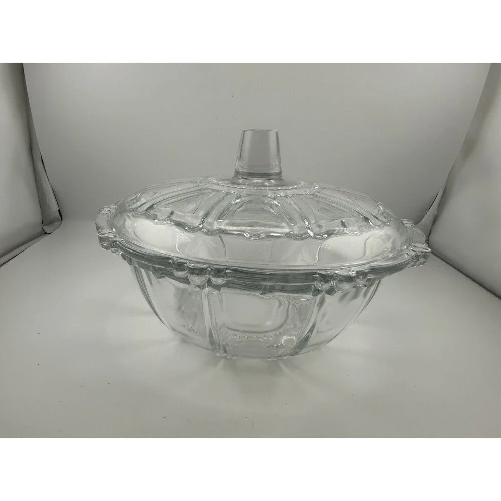Vintage Kig Indonesia Crystal Clear Glass Covered Candy Dish Bowl